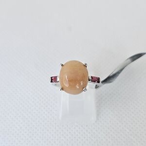 Peach Opal & Rhodolite Garnet Accents 💍Solid Sterling Silver. Sz 7!